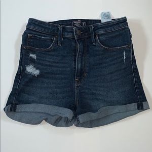 Dark wash Abercrombie & Fitch denim shorts.